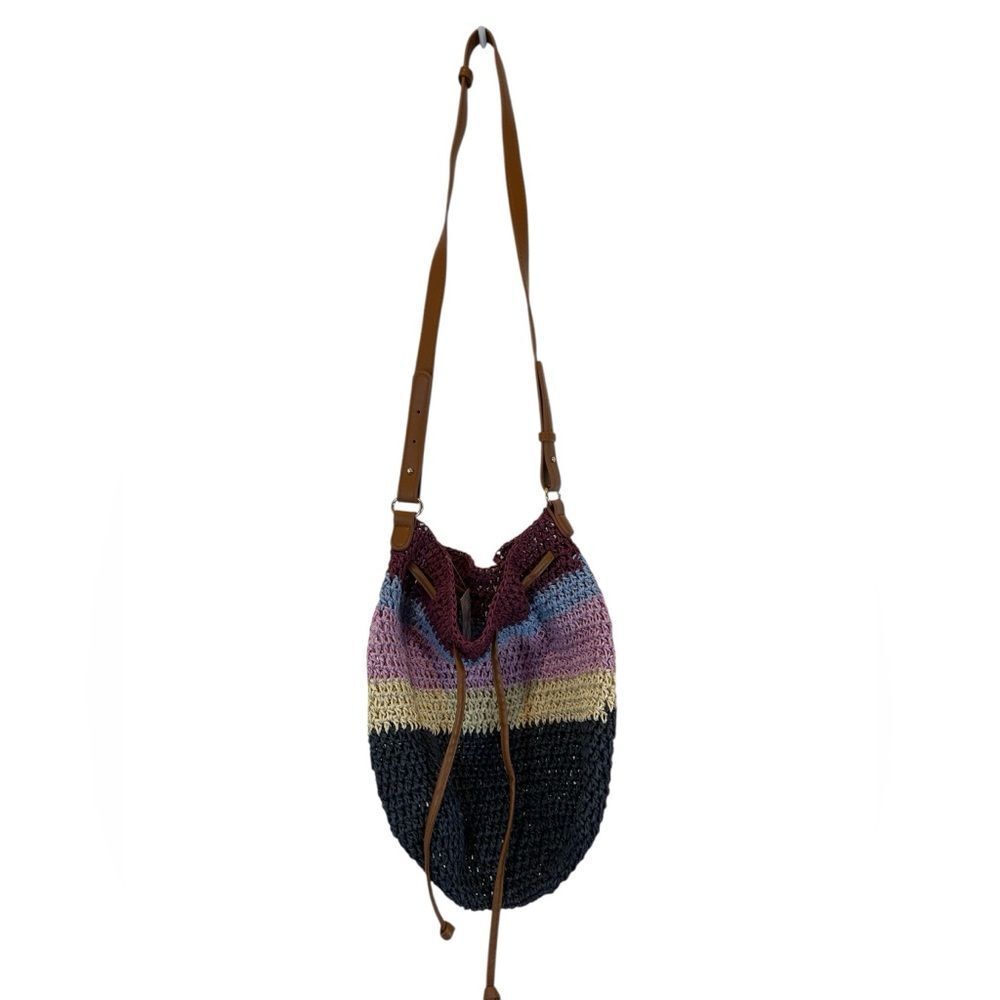 Loft Multicolor Striped Straw Crossbody Saddle Bag - Picture 2 of 4